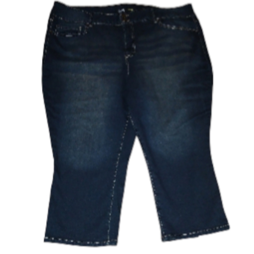Plus Size Royalty For Me "Slim Stretch Capri Dark Blue Cropped Jeans Denim